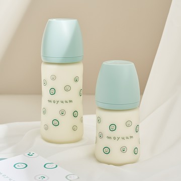 韓國 MOYUUM - 寬口矽膠玻璃奶瓶-微笑泡泡-150ml(0m+)