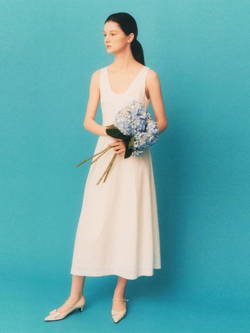Ribbon Draping Long Dress White