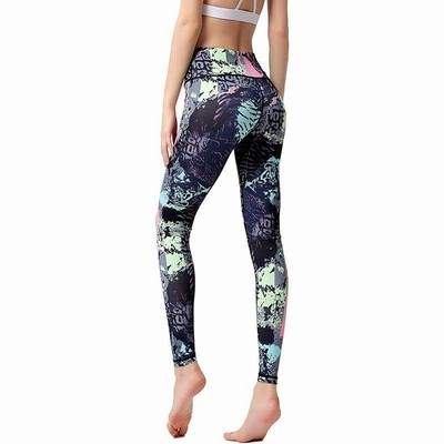 (アシュレイ) Ashley ホットヨガ ウェア レディース レギンス 吸汗速乾 ストレッチ 9分丈 スポーツタイツ 混色 柄パンツ (04