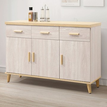 文創集 莎利雙色4尺三門三抽低餐櫃-121x40x81cm免組