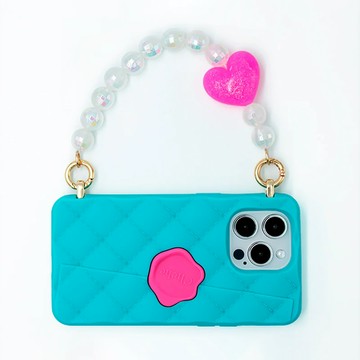 【Candies】適用iPhone 15 Pro / 15 Pro Max - 愛心小香風晚宴包(湖水藍)