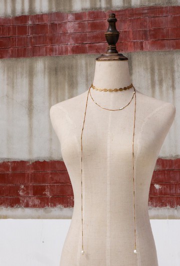 圓氐  古典鏤空  蕾絲花邊珍珠三層長Y頸鍊