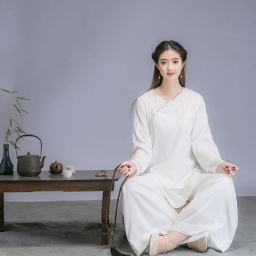 春季新款棉麻禪服女夏打坐居士服禪意中國風唐裝漢服套裝女