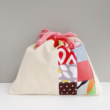 【現貨】拼布束口袋 (帶襯裡 ‧ 橘杏)