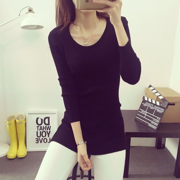 V領毛衣女2021新款春秋冬韓版中長款緊身長袖內搭黑色針織打底衫