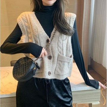 馬甲女短款新款秋春韓版寬鬆V領無袖馬甲背心毛衣開衫小外套