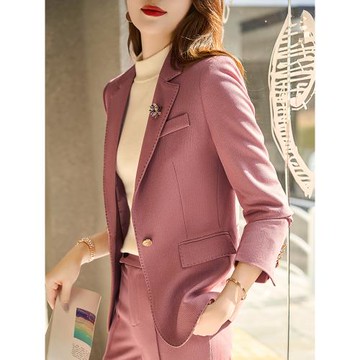 粉色秋季西裝外套女氣質名媛高級感職業套裝高端職場女士西服正裝