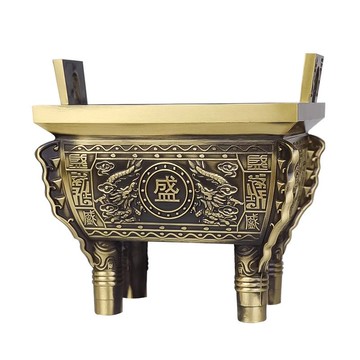 雙龍盛鼎擺件銅鼎四方鼎全黃銅四足鼎盛千秋純黃銅香爐鼎爐 c8071