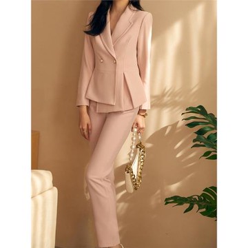 女子成鑒 粉色不規則西裝套褲職業套裝正裝通勤面試修身2025春新