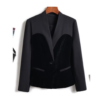 高級小香！輕奢氣質！設計感絲絨拼接收腰顯瘦洋氣短款西裝外套女