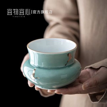 手工鎏金仙鶴建水茶洗杯洗家用功夫茶具茶道配件陶瓷小號茶渣缸