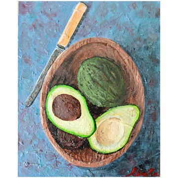 木碗裡的酪梨 原創廚房藝術 手繪藝術品 作者 RinaArtSK