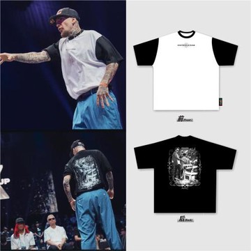 PoppinCXKeeping街舞聯名6.0（STAY CLEAN ）黑白長短袖舒適寬松