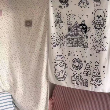 ins風手繪聖誕小屋雪人掛布咖啡店餐廳冬日聖誕背景布宿舍裝飾布