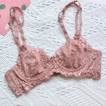 法式大胸顯小胸聚攏內衣女大碼側收蕾絲性感純欲女夏季超薄款文胸