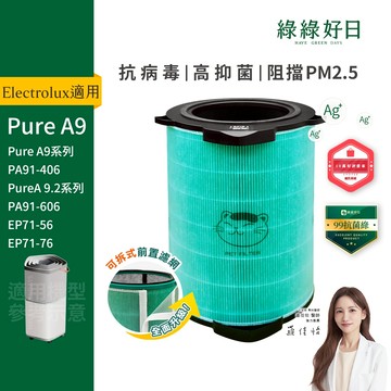 適用伊萊克斯 Pure A9系列 PA91-406 / PA91-606 抗菌複合式 HEPA濾網 含RFID 綠綠好日