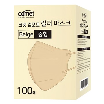comet 舒適單色鳥嘴型口罩 M  100片  1盒  米色