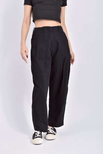 (S) of course高腰棉質純棉黑色長褲