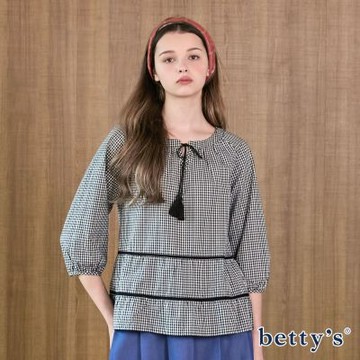 betty’s貝蒂思　 甜美細格圓領綁帶七分袖上衣(共二色)