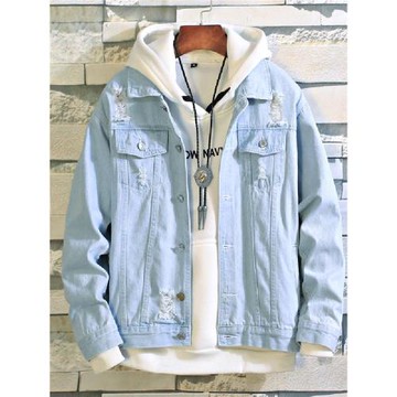 破洞牛仔外套男寬松韓版春秋褂子潮流男士牛仔衣ulzzang休閑夾克