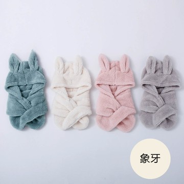 日本 AUBE - 保暖毛絨造型圍脖帽(親子通用款)-兔子耳朵-象牙