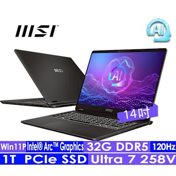 MSI微星 Prestige 14 AI+ Evo C2VMG-035TW 14吋 AI筆電(Ultra 7 258V/32G/1TB SSD/Win11P)