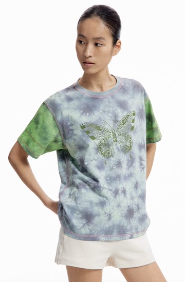 嬉皮蝴蝶 扎染噴色撞色車線短袖T恤