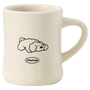 沐慕家居極簡線條狗狗厚實陶瓷馬克杯 350ml 可愛療癒系  休息中 米白色  1個
