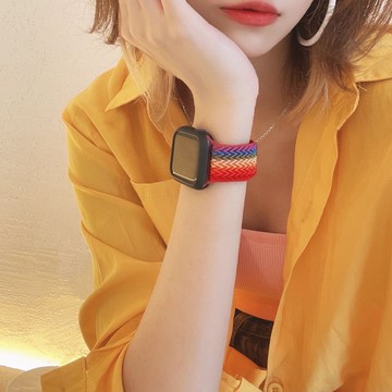 新款apple watch7錶帶iwatch8錶帶 彩虹編織錶帶iwatch6/5/4/3/2/1/s8錶帶蘋果手錶帶