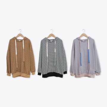 【Dailo】大綁結內條紋帽T 黑 粉 駝