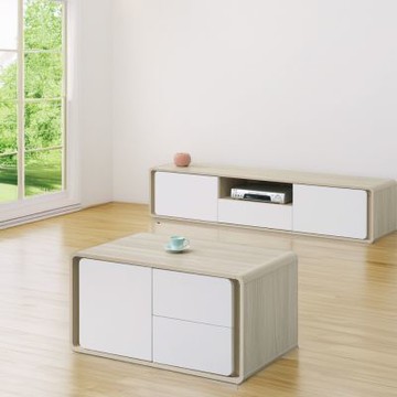 文創集 科萬塔2.9尺圓弧二抽二門大茶几(二色可選)-88x42x51cm免組