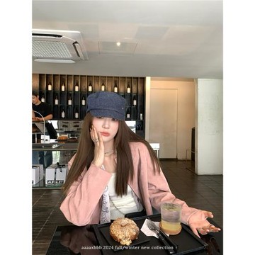 紫羅蘭定染長袖顯瘦百搭墊肩皮衣