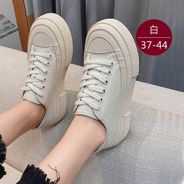 中大尺碼女鞋231229【DZ5728-3】 無印風綁帶厚底平底鞋/帆布鞋 37-44 172巷鞋舖(預購)白