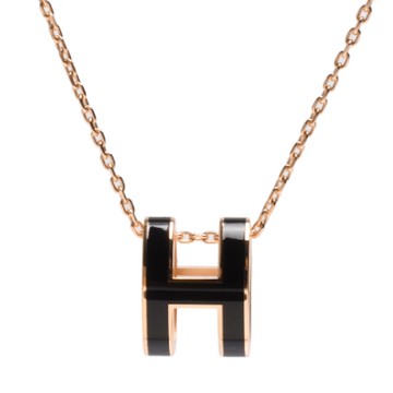 HERMES 愛馬仕 經典Pop H立體簍空橢圓LOGO項鍊(黑X金)