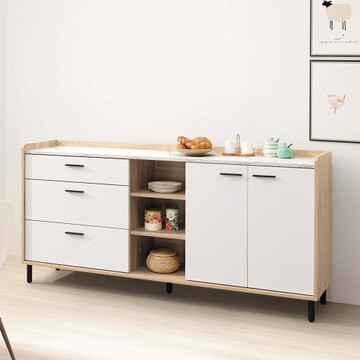 Boden-瑞米6尺二門三抽仿石面收納餐櫃/碗盤櫃/置物矮櫃/玄關櫃