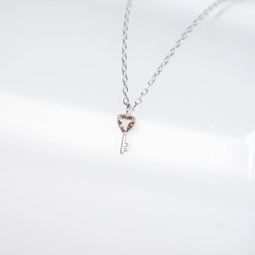 茶晶925純銀愛心鑰匙項鍊