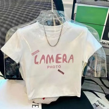 胖胖美依 短版上衣 短袖T卹 印花上衣 簡約 S-2XL新款甜辣短袖印花辣妹短款修身上衣-6899.