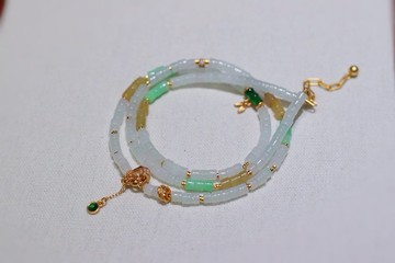 天然A貨翡翠項鏈百搭鏈多圈手鏈水晶玉石鎖骨鏈高級溫柔法式清新