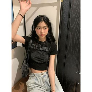 復古正肩夏季修身顯瘦上衣短袖