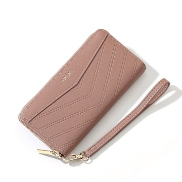日韓水漾 氣質長版PU皮夾壓線時尚拉鍊大容量手拿錢包長皮夾