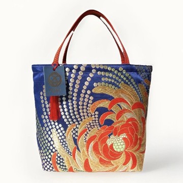 獨一無二真絲和服袋帶托特包, 日本手工刺繡升級改造包, 和風藝術