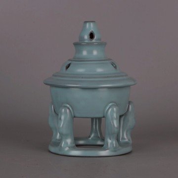 宋 汝窯天藍釉鏤空支釘香爐 仿 宋代舊貨瓷器古玩古董家居裝飾