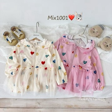 🌈✨mix1001入秋首選👍飄逸愛心💗拼接連帽外套 ✨兒童夢幻網紗外套5-17