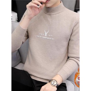 2025新款毛衣男半高領打底衫冬季一體絨線衣加絨加厚中領保暖上衣