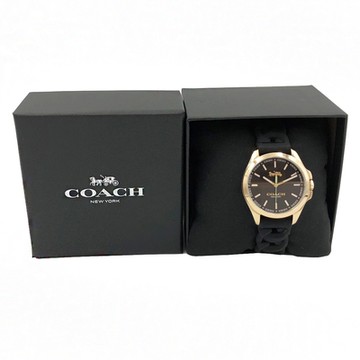 COACH 經典素面錶面編織果凍錶帶女用手錶(黑)