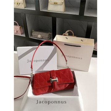 雅各邦真皮紅色法棍腋下包女2025新款輕奢小眾高級感婚包新娘單肩