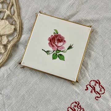 50129-魅力法國 GIEN 玫瑰花瓷磚隔熱墊/托盤 金邊裝飾