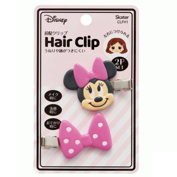 小禮堂 迪士尼 米妮 造型塑膠鐵髮夾 玩偶髮夾 瀏海夾 小髮夾 (2入 粉 大臉) 4973307-519673