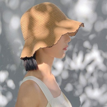 2025可摺疊帽女夏季薄款透氣盆帽春秋遮陽防曬編織線漁夫帽