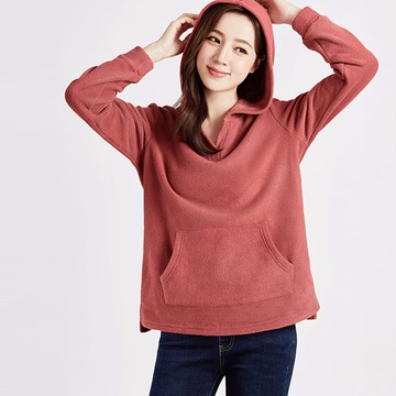 保暖.MIT永續環保材質-Fleece毛絨V領連帽上衣